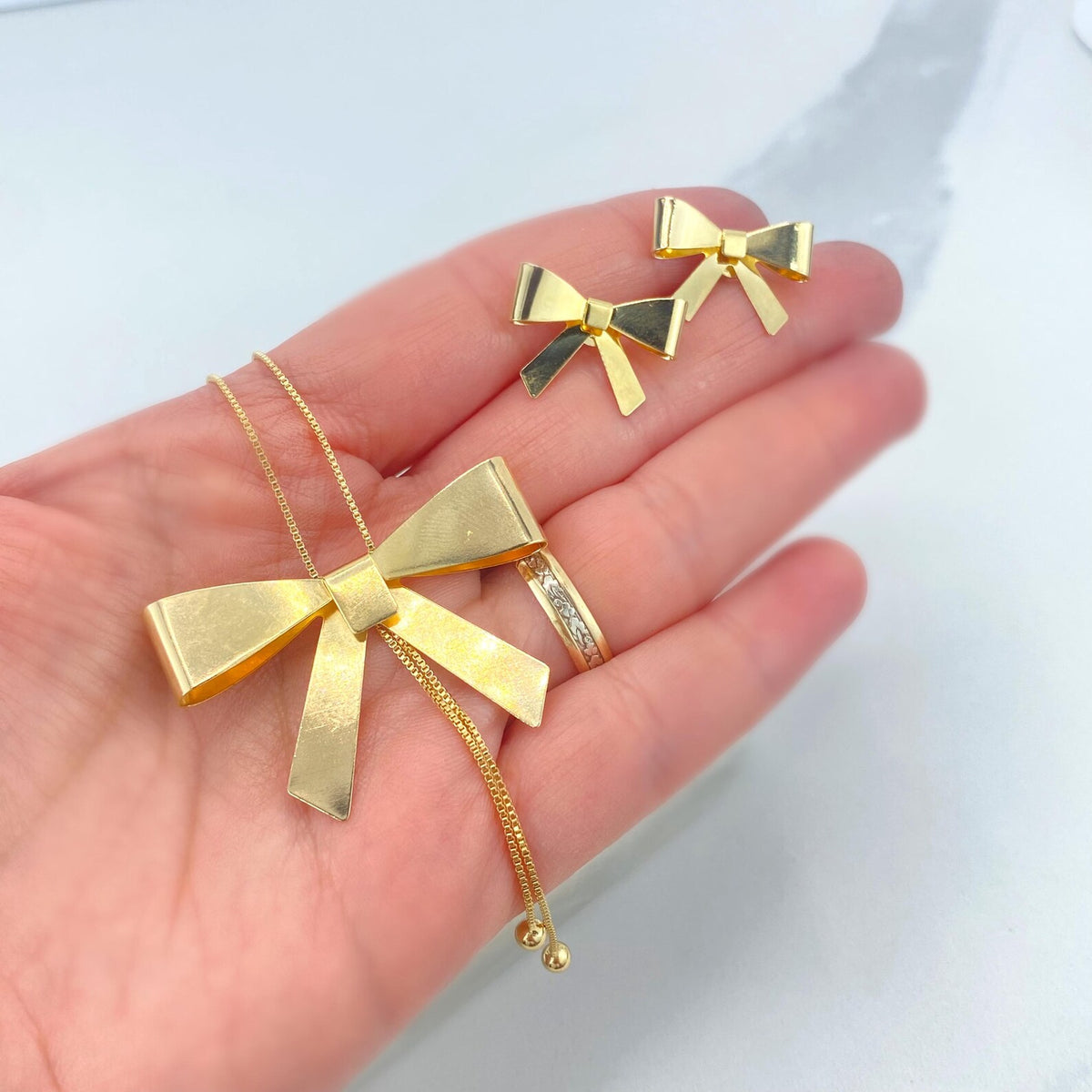 18k Gold Filled Coquette Bow Necklace or Bow Earrings, Buy as a Set or Individually