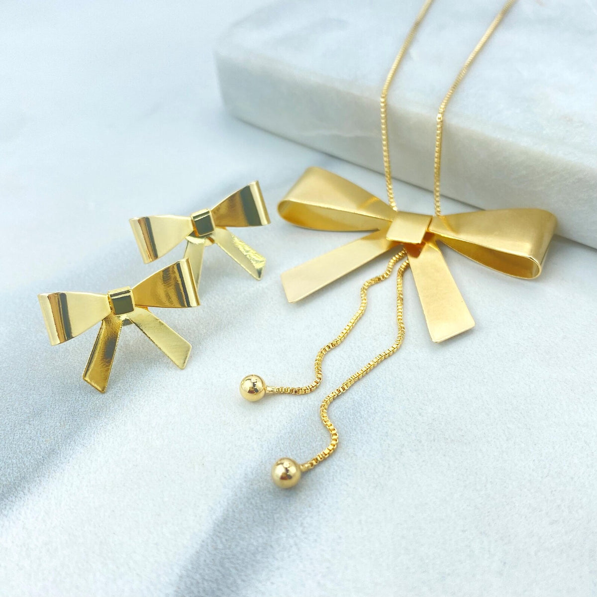 18k Gold Filled Coquette Bow Necklace or Bow Earrings, Buy as a Set or Individually