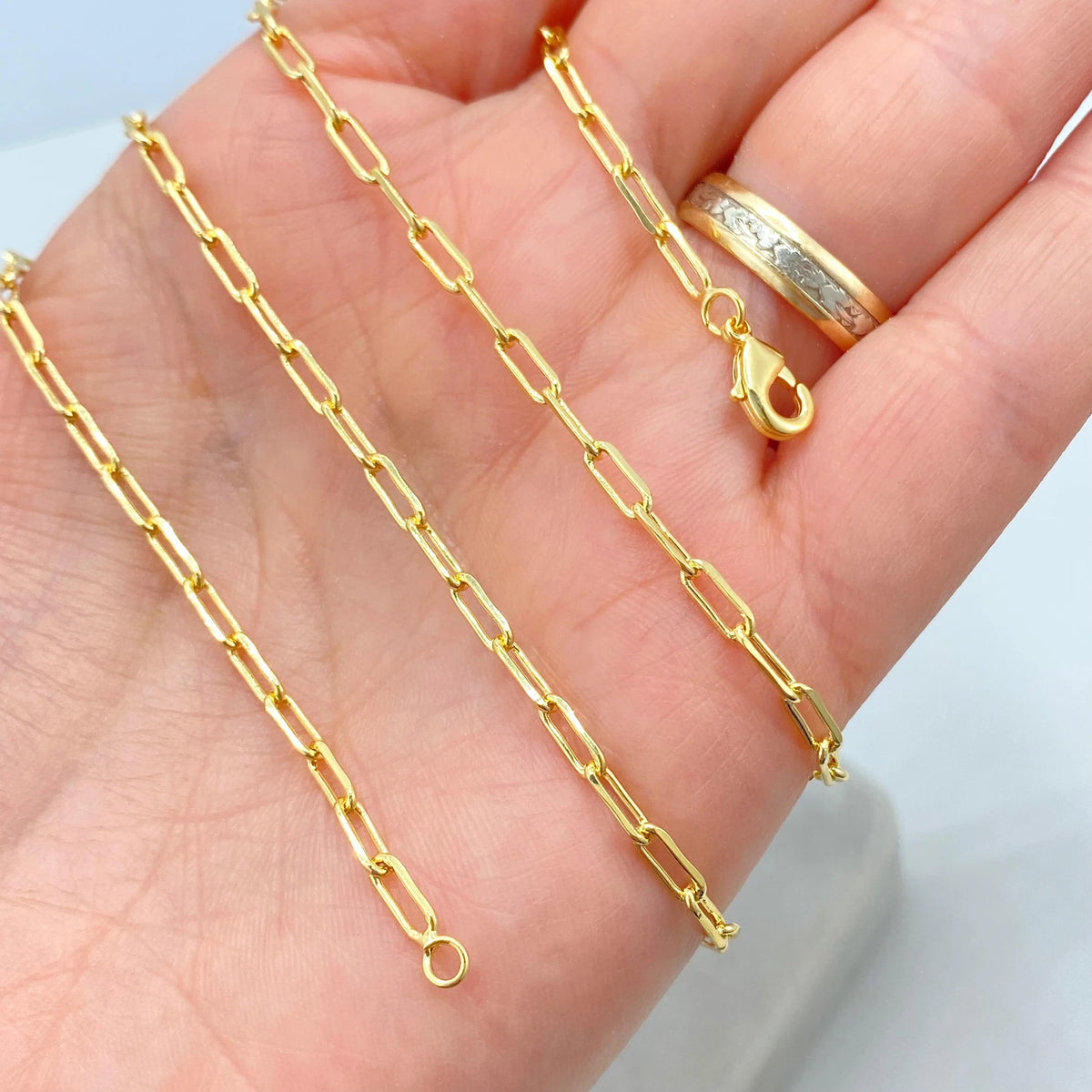 18k Gold Filled Paperclip Chain Necklace 3mm, Wholesale Jewelry