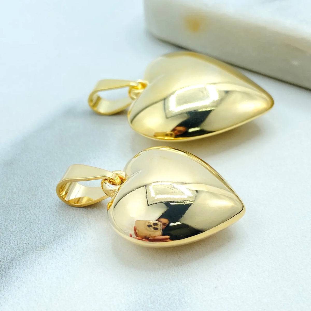 18k Gold Filled Puffed Heart Charm Pendant, Polished Heart Design, Wholesale Jewelry