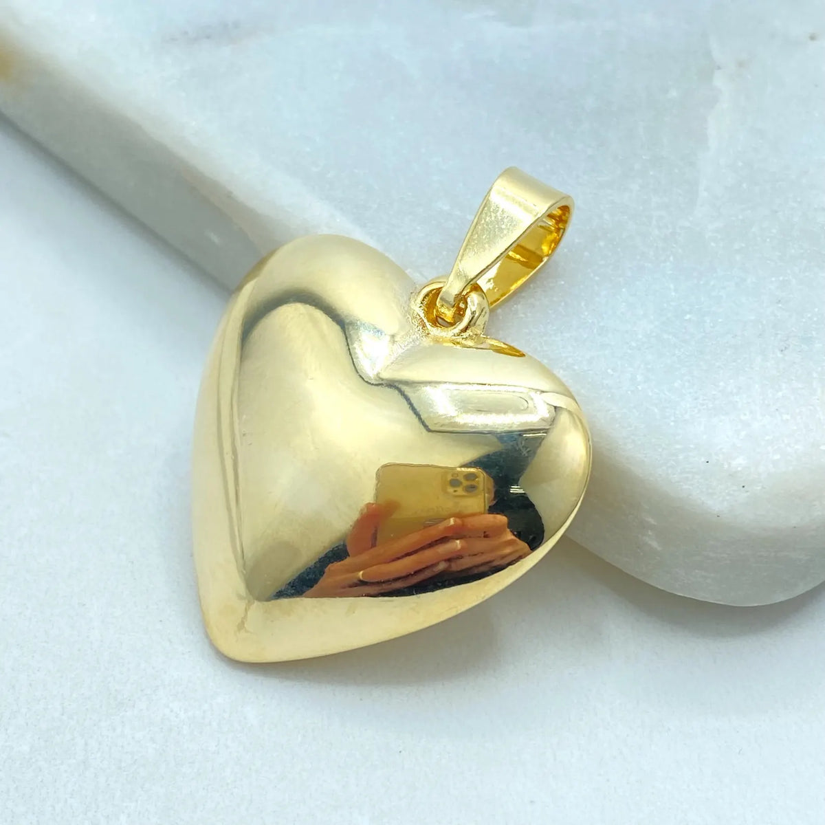 18k Gold Filled Puffed Heart Charm Pendant, Polished Heart Design, Wholesale Jewelry