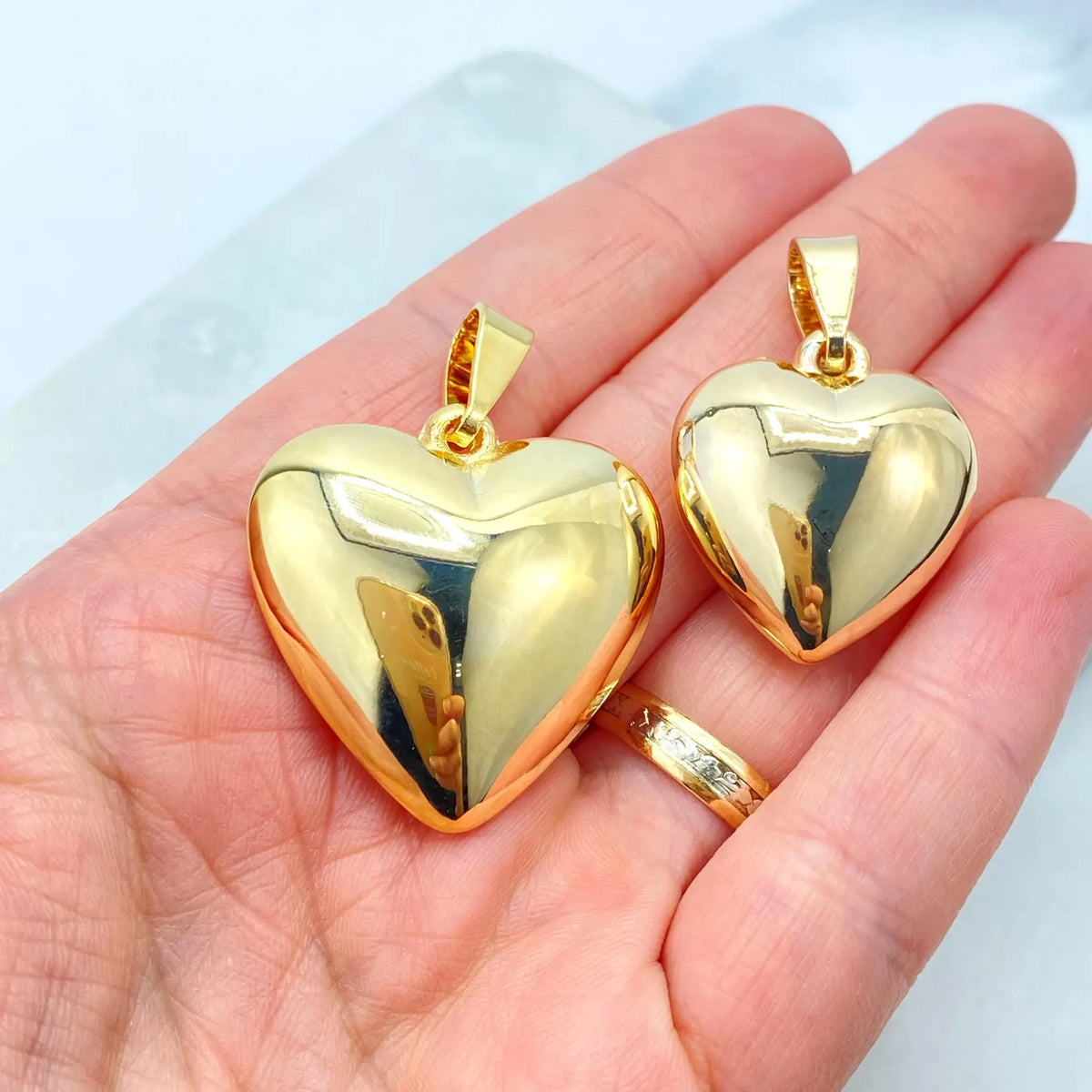 18k Gold Filled Puffed Heart Charm Pendant, Polished Heart Design, Wholesale Jewelry