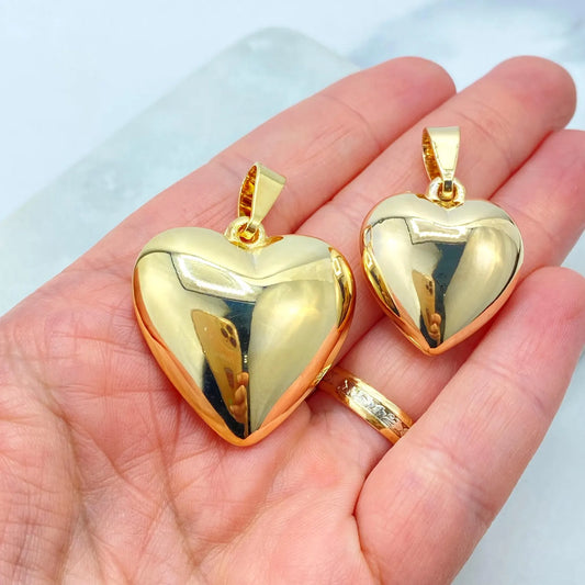 18k Gold Filled Puffed Heart Charm Pendant, Polished Heart Design, Wholesale Jewelry