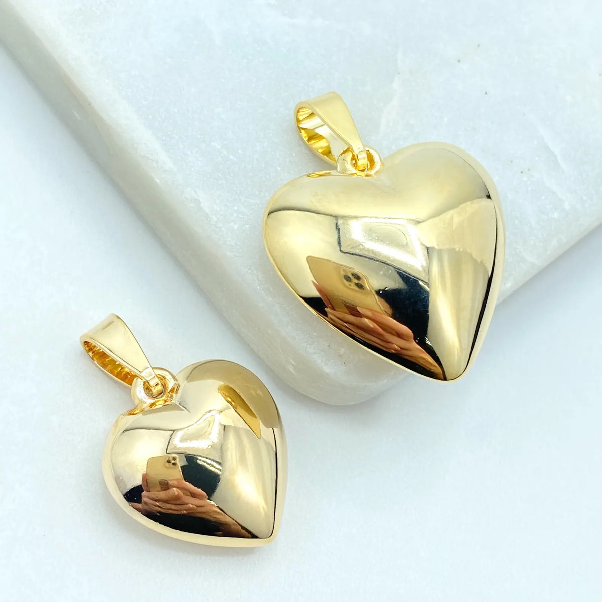 18k Gold Filled Puffed Heart Charm Pendant, Polished Heart Design, Wholesale Jewelry