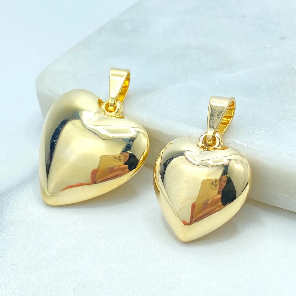 18k Gold Filled Puffed Heart Charm Pendant, Polished Heart Design, Wholesale Jewelry