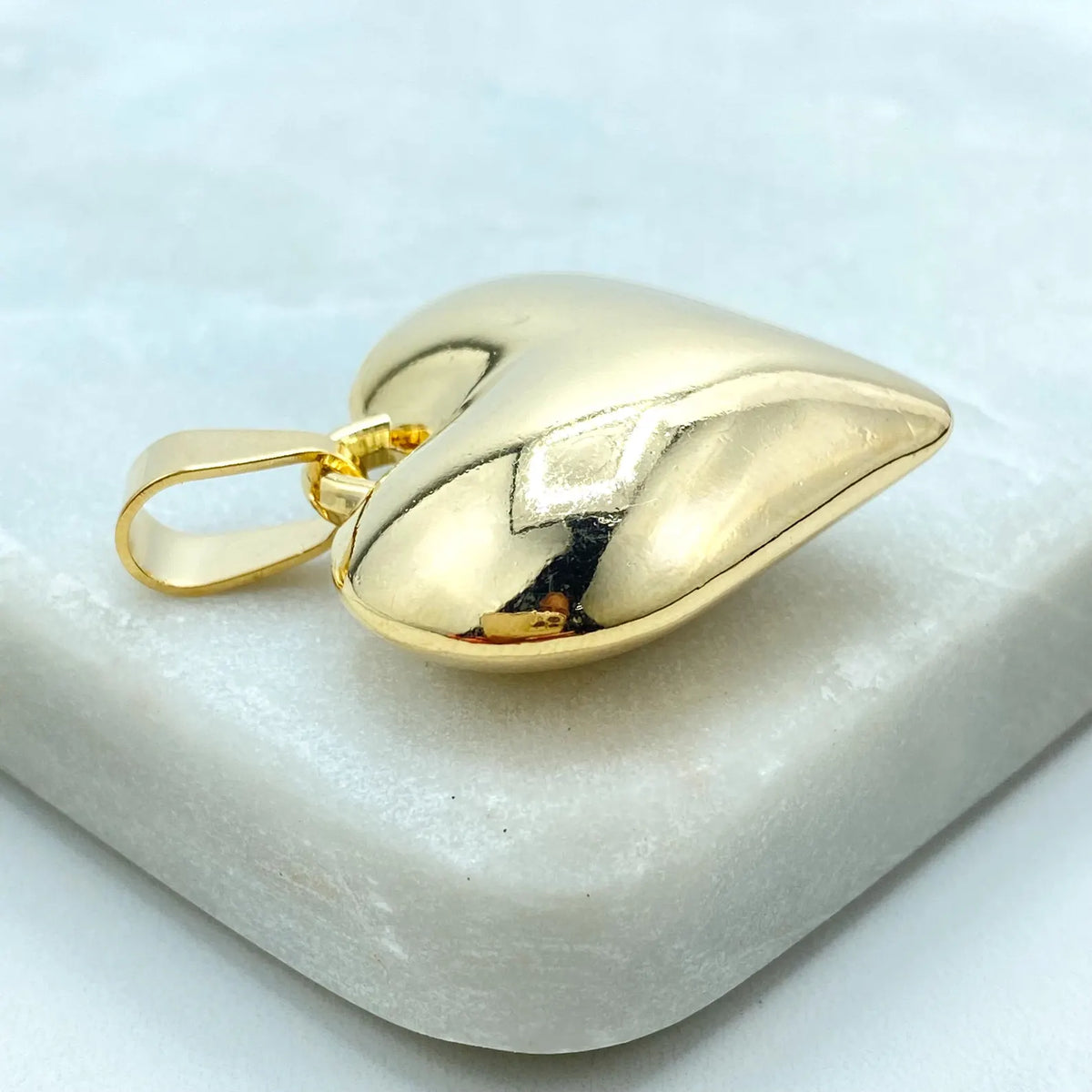 18k Gold Filled Puffed Heart Charm Pendant, Polished Heart Design, Wholesale Jewelry