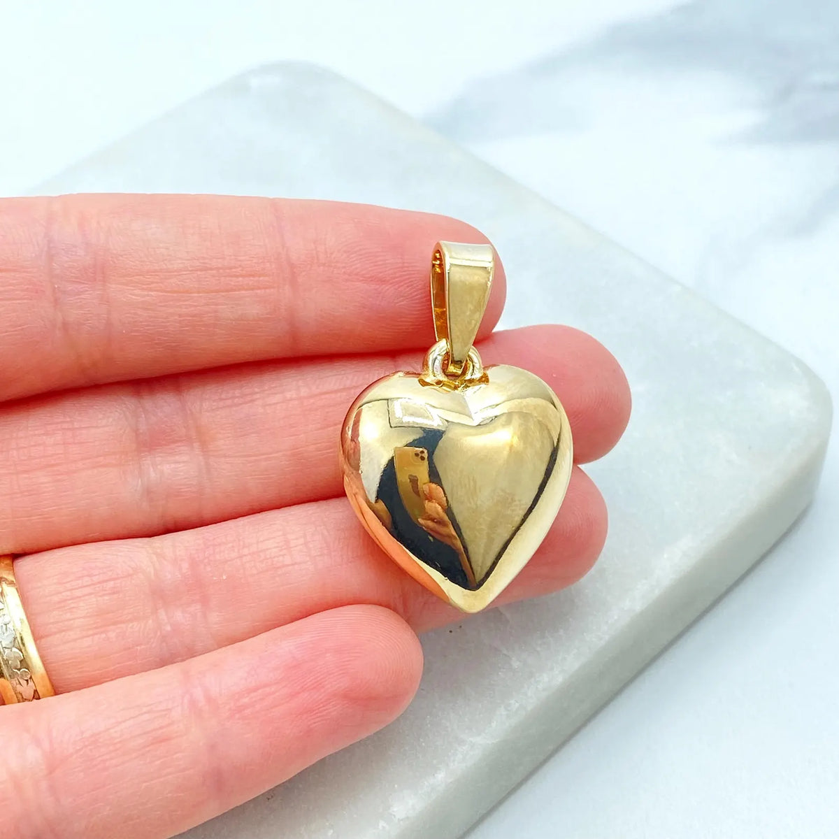 18k Gold Filled Puffed Heart Charm Pendant, Polished Heart Design, Wholesale Jewelry