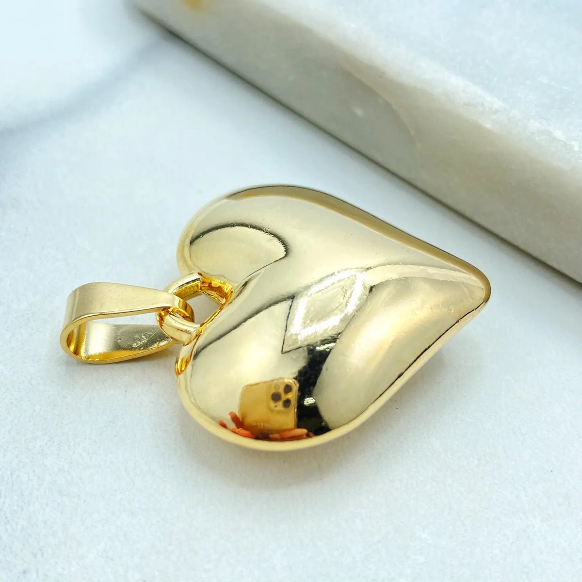 18k Gold Filled Puffed Heart Charm Pendant, Polished Heart Design, Wholesale Jewelry