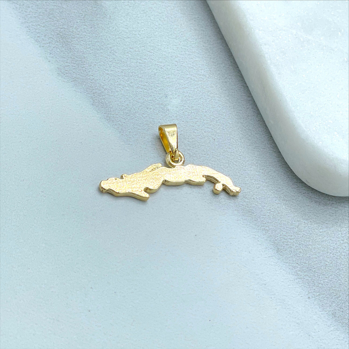 18K Gold Filled Cuba Map Pendant, Enamel Cuban Flag Charm