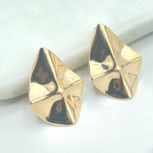 18k Gold Filled Oval Double Hammered Coin Disc Stud Earrings, Geometric Earrings, Minimalist Modern Earrings, Wholesale Jewelry Supplies