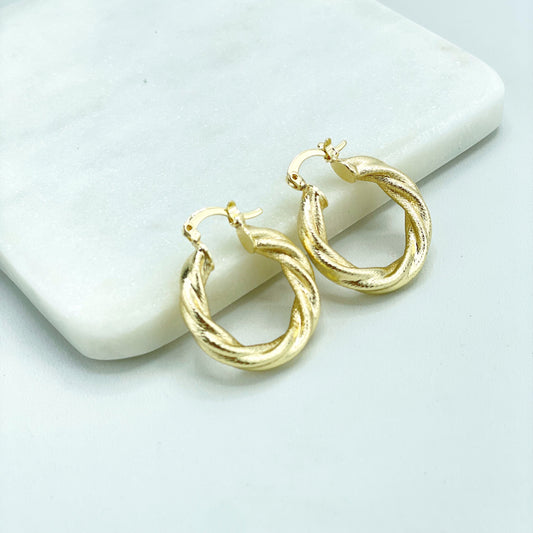 18k Gold Filled 25mm Twisted & Texturized Donut Hoop Earrings Wholesale Jewelry Making Supplies