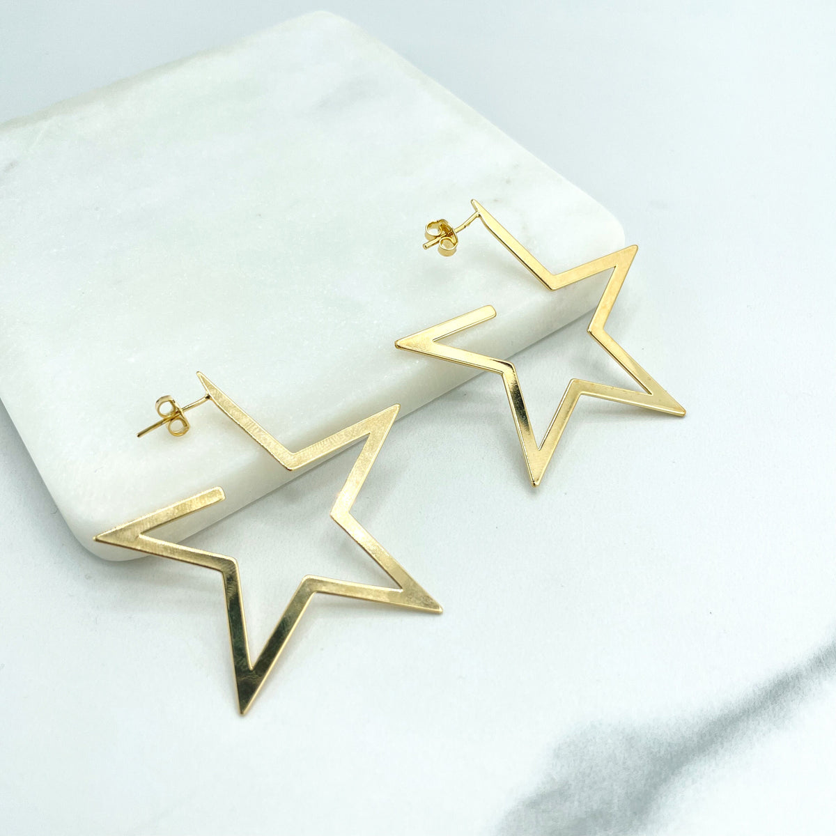 18k Gold Filled 03 Earrings Set in Small, Medium, and Large Sizes (coming together), Star Shape Hoops Style, Wholesale Jewelry Supplies