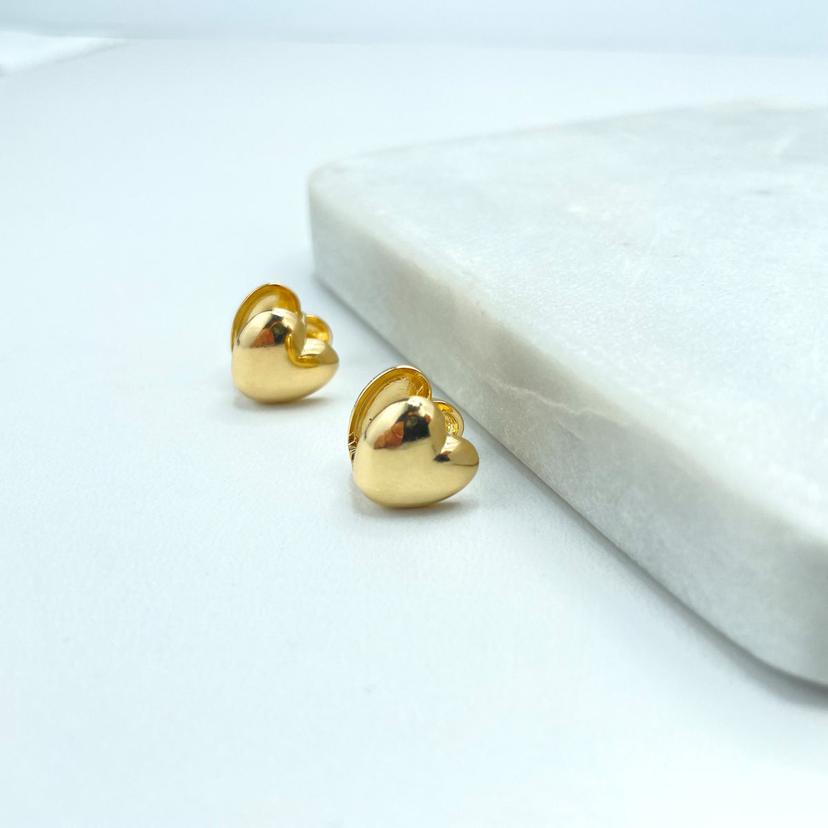18k Gold Filled Polished Heart Shape Stud Earrings, Double Heart Earrings, Wholesale Jewelry Making Supplies