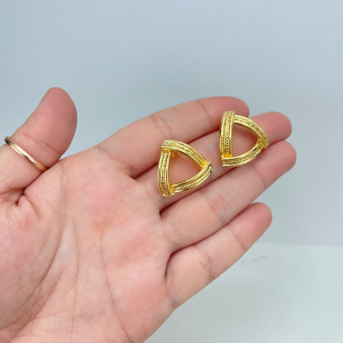 18k Gold Filled Textured Triangle Earrings, Cutout Triangle Shape Stud Earrings, Wholesale Jewelry Making Supplies