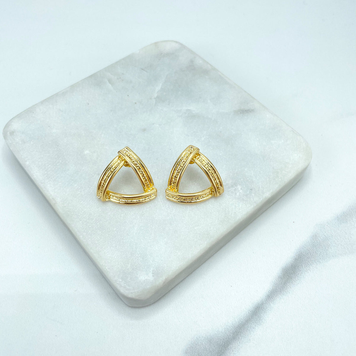 18k Gold Filled Textured Triangle Earrings, Cutout Triangle Shape Stud Earrings, Wholesale Jewelry Making Supplies