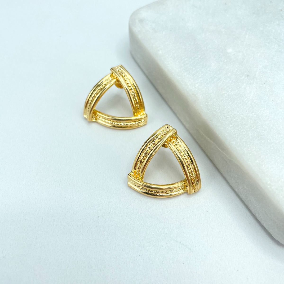 18k Gold Filled Textured Triangle Earrings, Cutout Triangle Shape Stud Earrings, Wholesale Jewelry Making Supplies