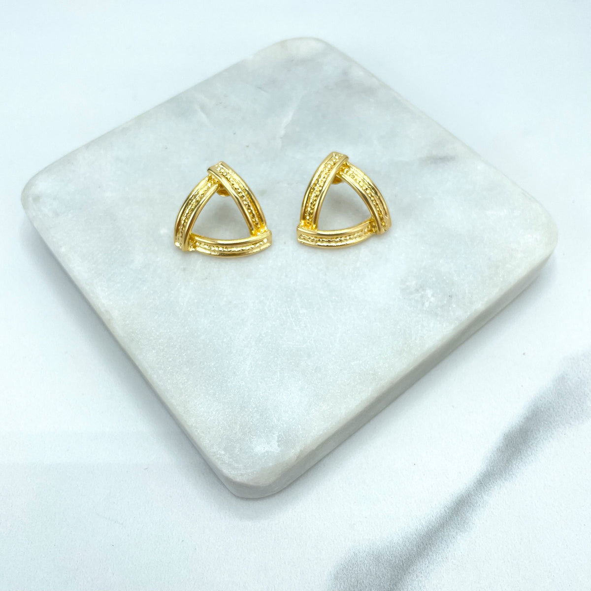 18k Gold Filled Textured Triangle Earrings, Cutout Triangle Shape Stud Earrings, Wholesale Jewelry Making Supplies