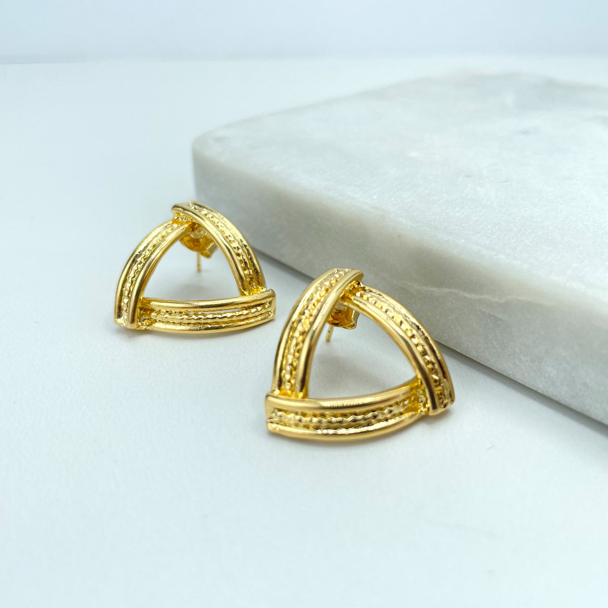 18k Gold Filled Textured Triangle Earrings, Cutout Triangle Shape Stud Earrings, Wholesale Jewelry Making Supplies