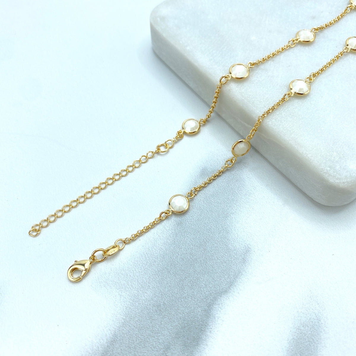 18k Gold Filled White Bead Crystal Linked 17.5" Chain or 7.5" Bracelet Set, White Beaded Chain, Buy as a Set or Separately Wholesale Jewelry