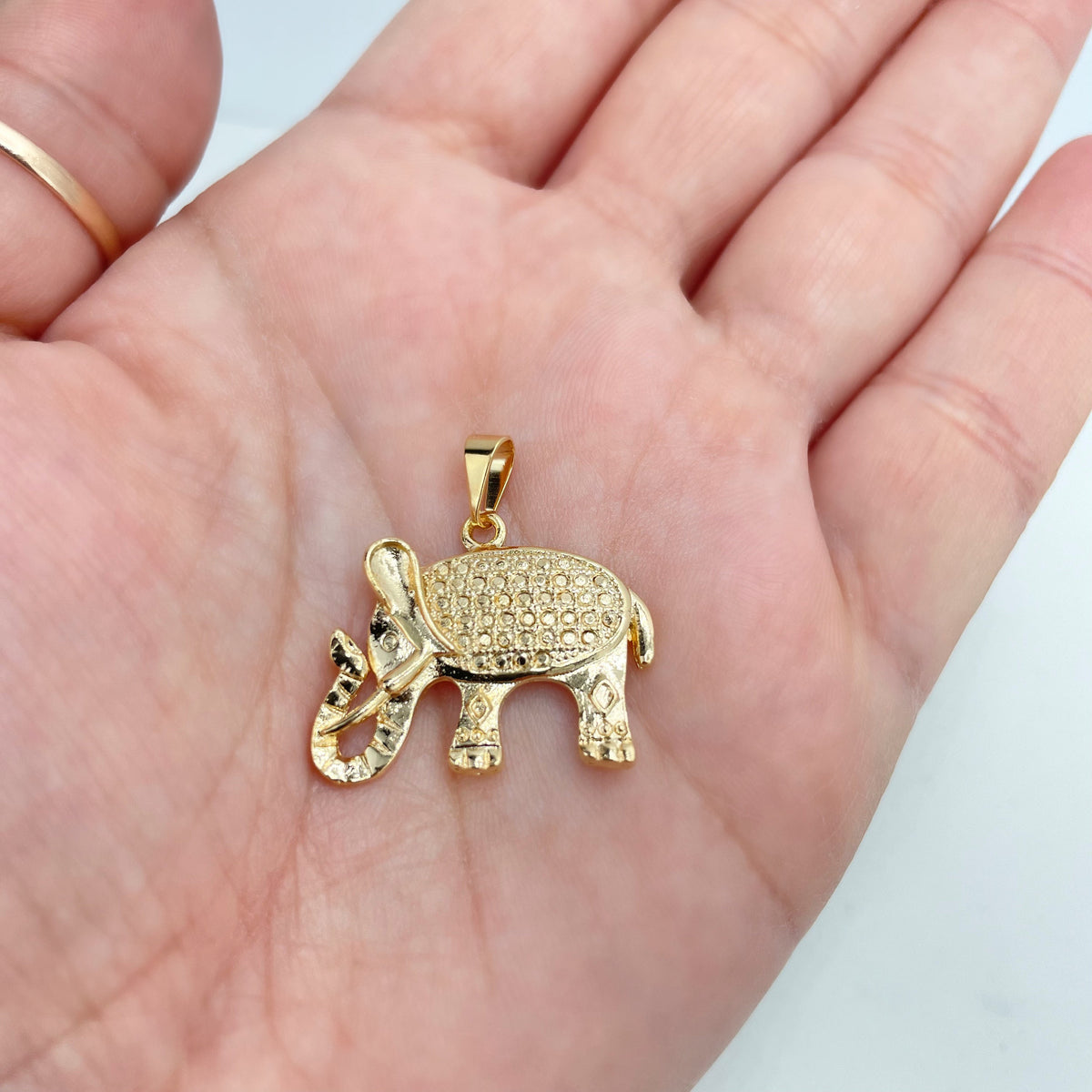 18k Gold Filled Textured Indian Elephant Charm, Elephant Pendant, Wholesale Jewelry Making Jewelry