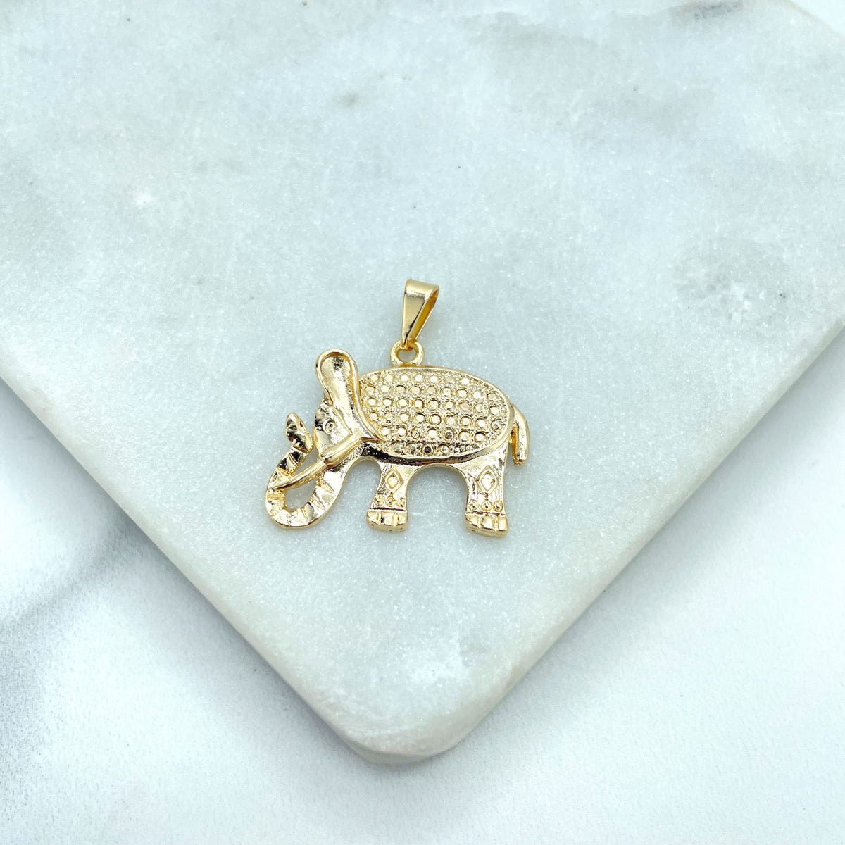 18k Gold Filled Textured Indian Elephant Charm, Elephant Pendant, Wholesale Jewelry Making Jewelry