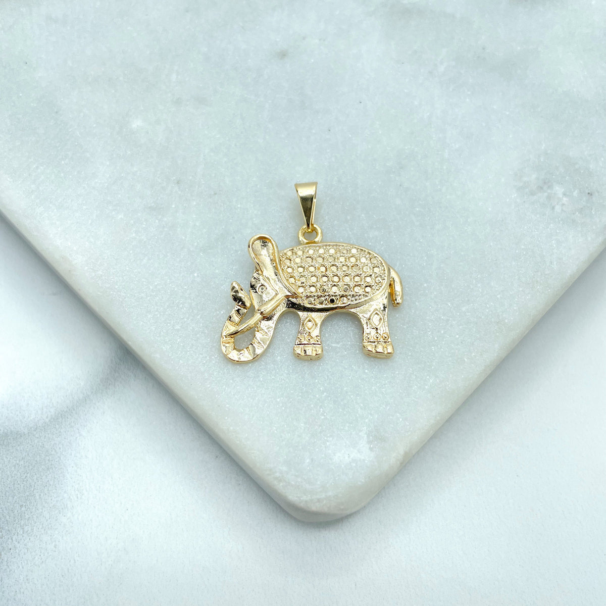 18k Gold Filled Textured Indian Elephant Charm, Elephant Pendant, Wholesale Jewelry Making Jewelry