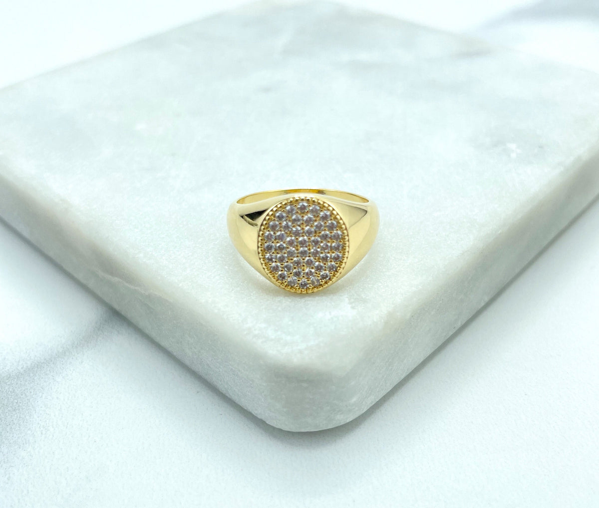 18k Gold Filled Micro Cubic Zirconia Signet Ring, Pave Signet Unisex Ring, Wholesale Jewelry Supplies