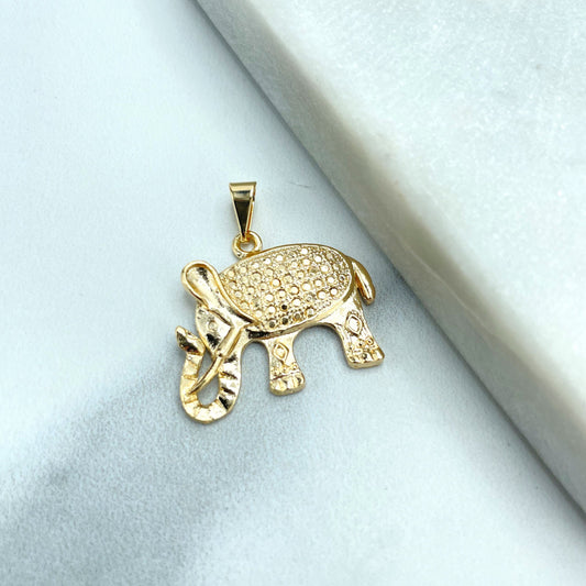 18k Gold Filled Textured Indian Elephant Charm, Elephant Pendant, Wholesale Jewelry Making Jewelry