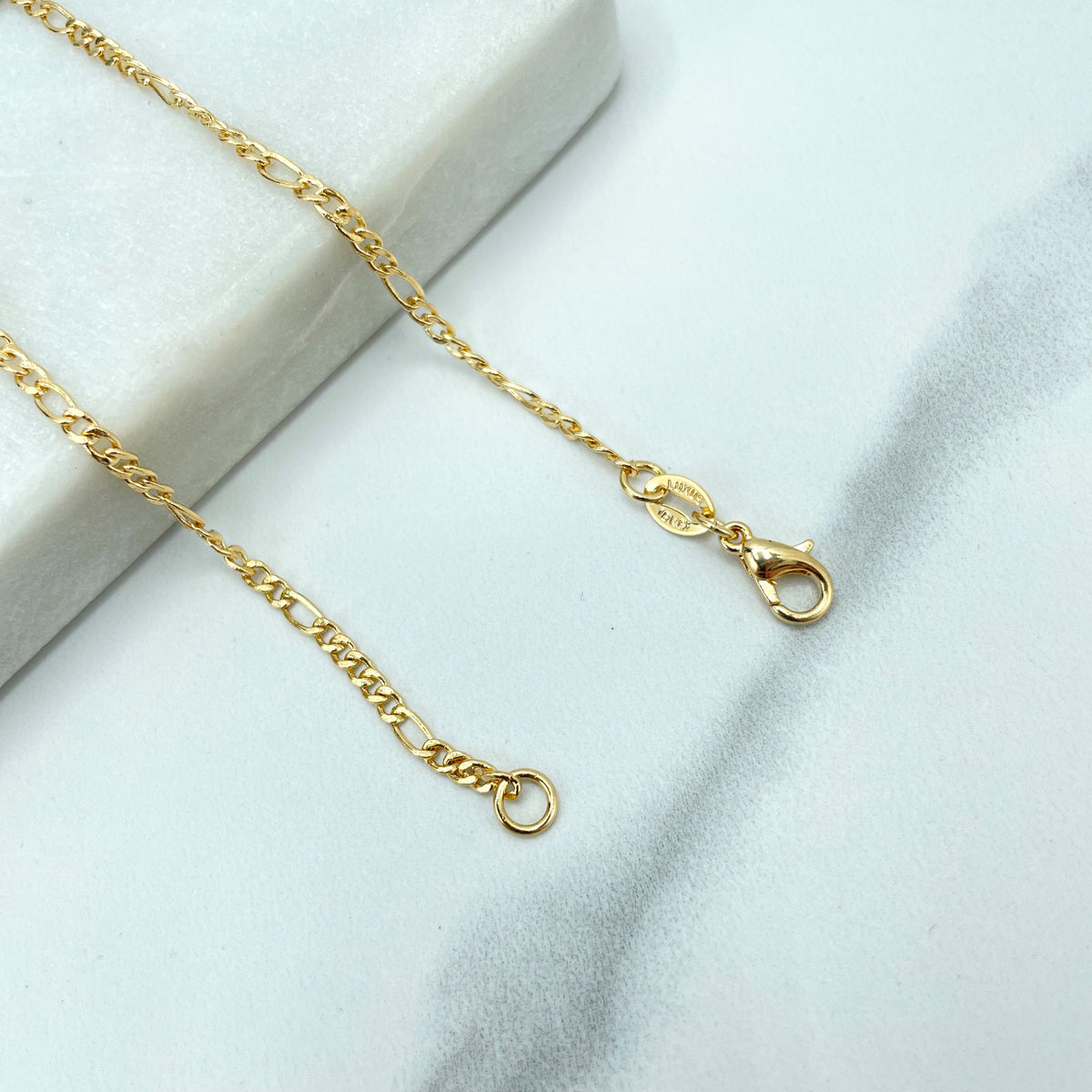 18k Gold Filled 2mm Figaro Chain, 18 Inches Long, with Shells and Simulated Pearls Charms Necklace, Wholesale Jewelry