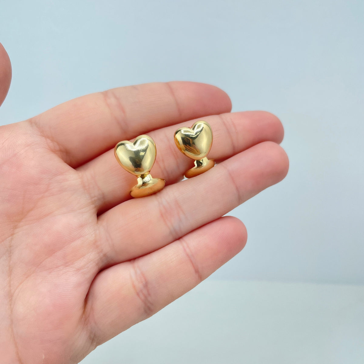 18k Gold Filled Polished Heart Shape Stud Earrings, Double Heart Earrings, Wholesale Jewelry Making Supplies