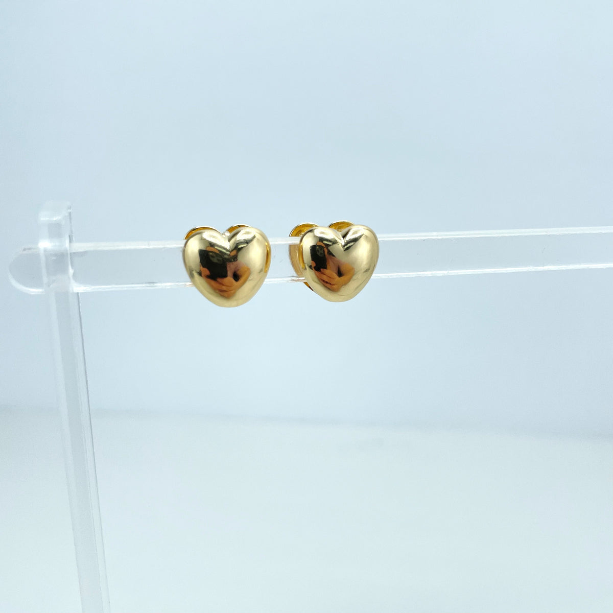 18k Gold Filled Polished Heart Shape Stud Earrings, Double Heart Earrings, Wholesale Jewelry Making Supplies