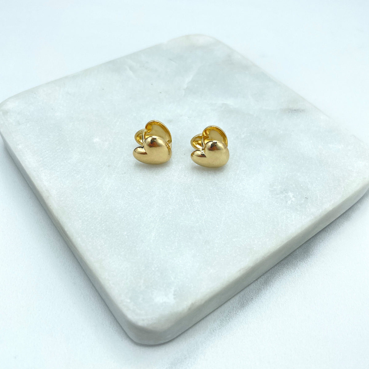 18k Gold Filled Polished Heart Shape Stud Earrings, Double Heart Earrings, Wholesale Jewelry Making Supplies