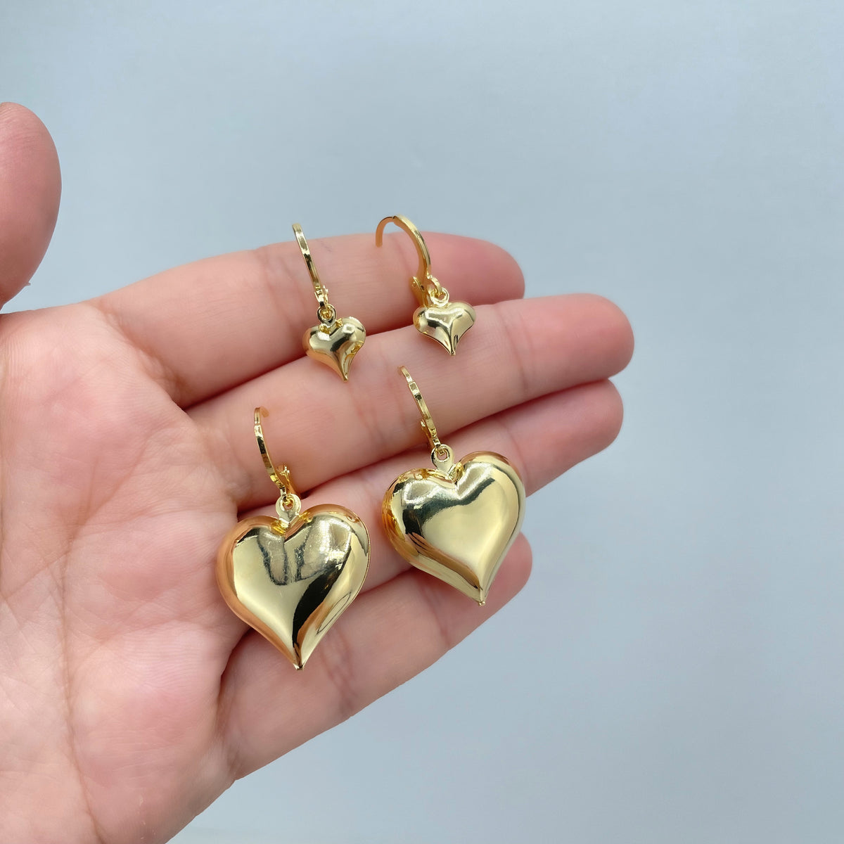 18k Gold Filled Drop Puffed Heart Huggie Earrings, Large or Small Size, Drop and Dangle Heart Earrings, Romantic Earrings, Wholesale Jewelry