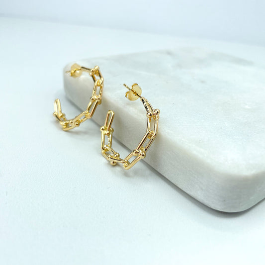 18k Gold Filled 22mm Paperclip Link Hoop Earrings, Cutout C-Hoops Earrings, Wholesale Jewelry Making Supplies
