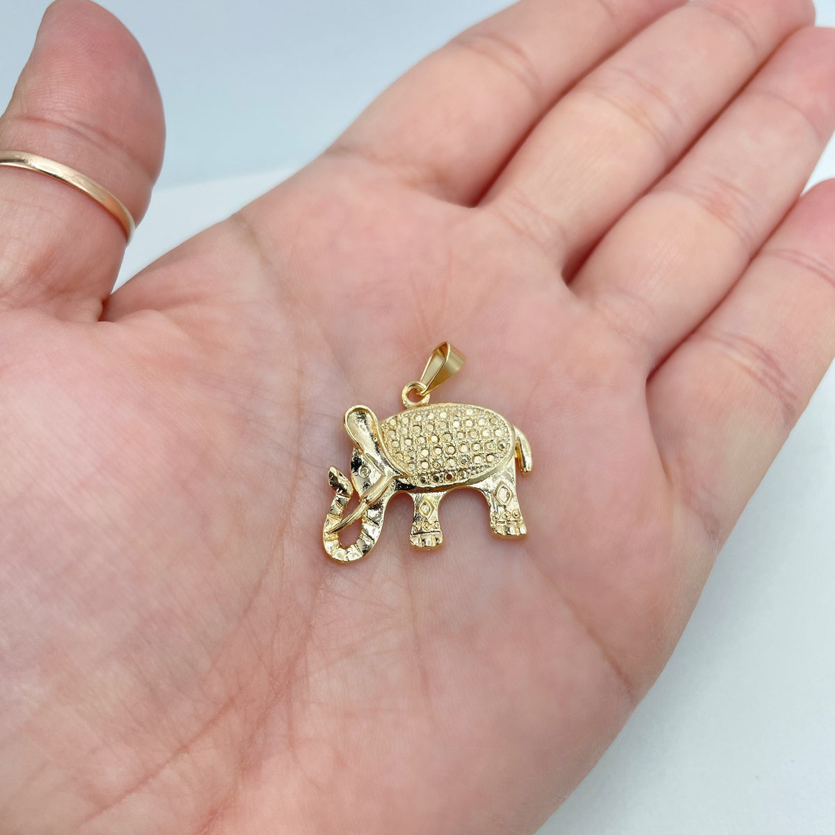 18k Gold Filled Textured Indian Elephant Charm, Elephant Pendant, Wholesale Jewelry Making Jewelry