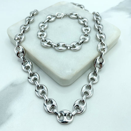 Silver Filled 11mm Puffy Mariner Style Link Chain, Necklace OR Bracelet, Buy as a Set or Separate, Wholesale Jewelry Making Supplies