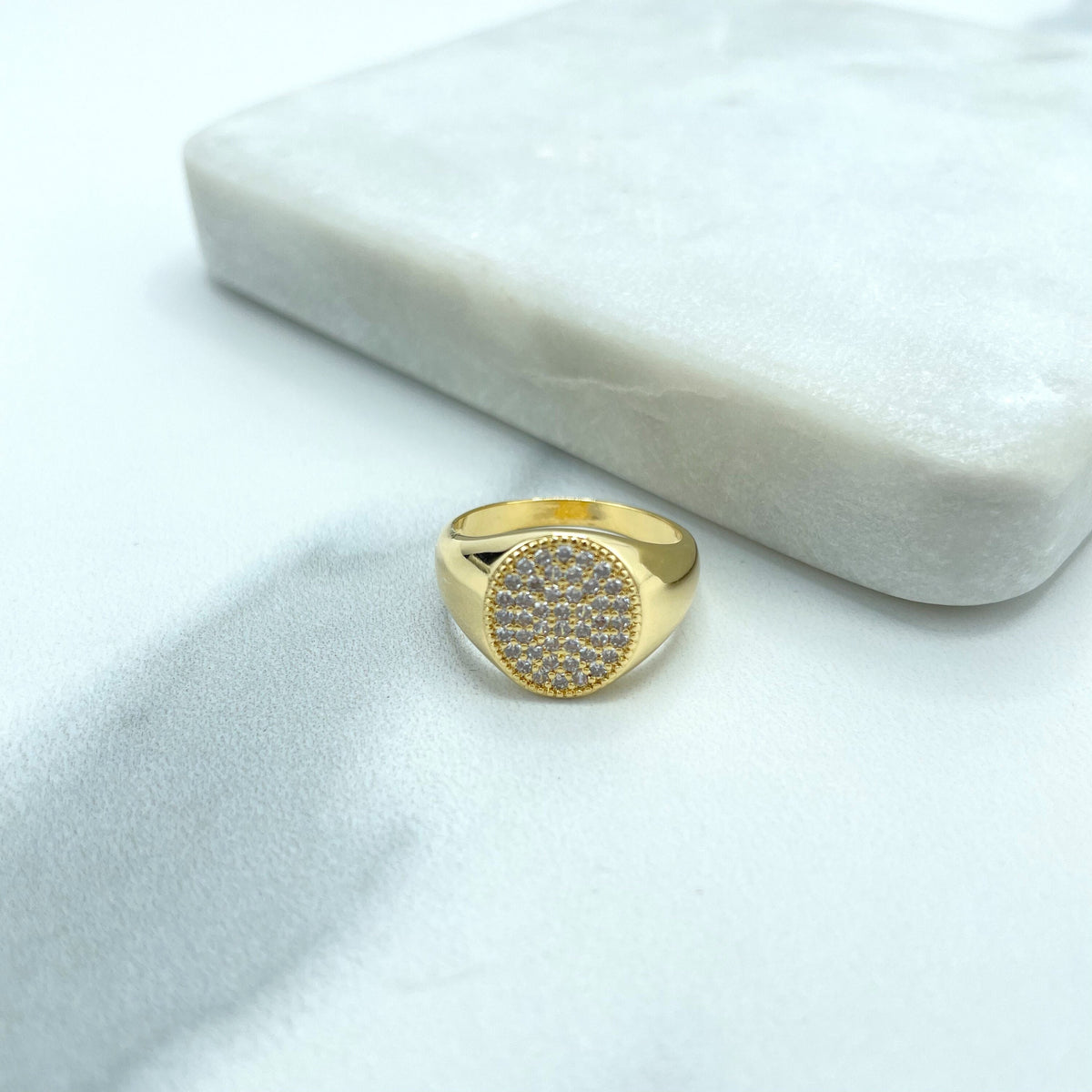 18k Gold Filled Micro Cubic Zirconia Signet Ring, Pave Signet Unisex Ring, Wholesale Jewelry Supplies