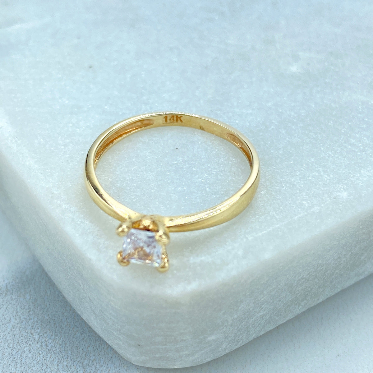 14k Solid Gold Solitaire Ring, 14k Solid Gold Engagement Ring, 14k Solid Gold Cubic Zirconia Ring (Inside Stamped)