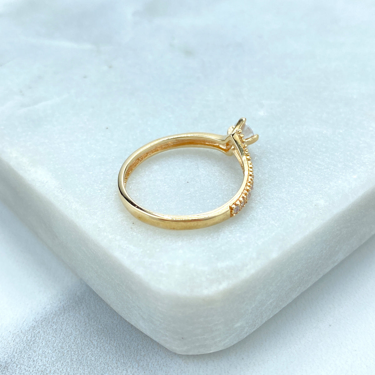 14k Solid Gold Solitaire Ring featuring Cubic Zirconia, 14k Solid Gold Wedding Engagement Solitaire Ring (Inside Stamped)