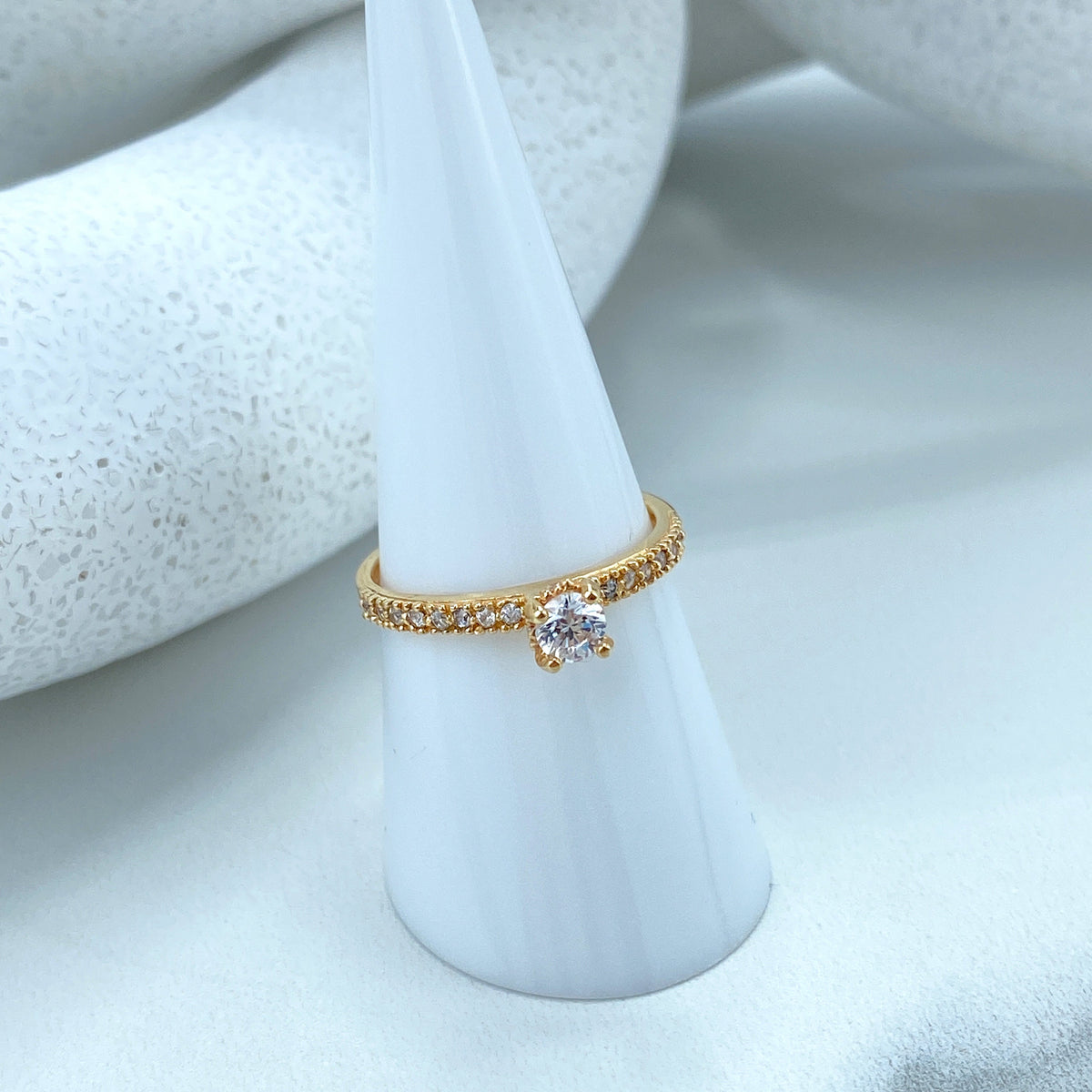 14k Solid Gold Solitaire Ring featuring Cubic Zirconia, 14k Solid Gold Wedding Engagement Solitaire Ring (Inside Stamped)