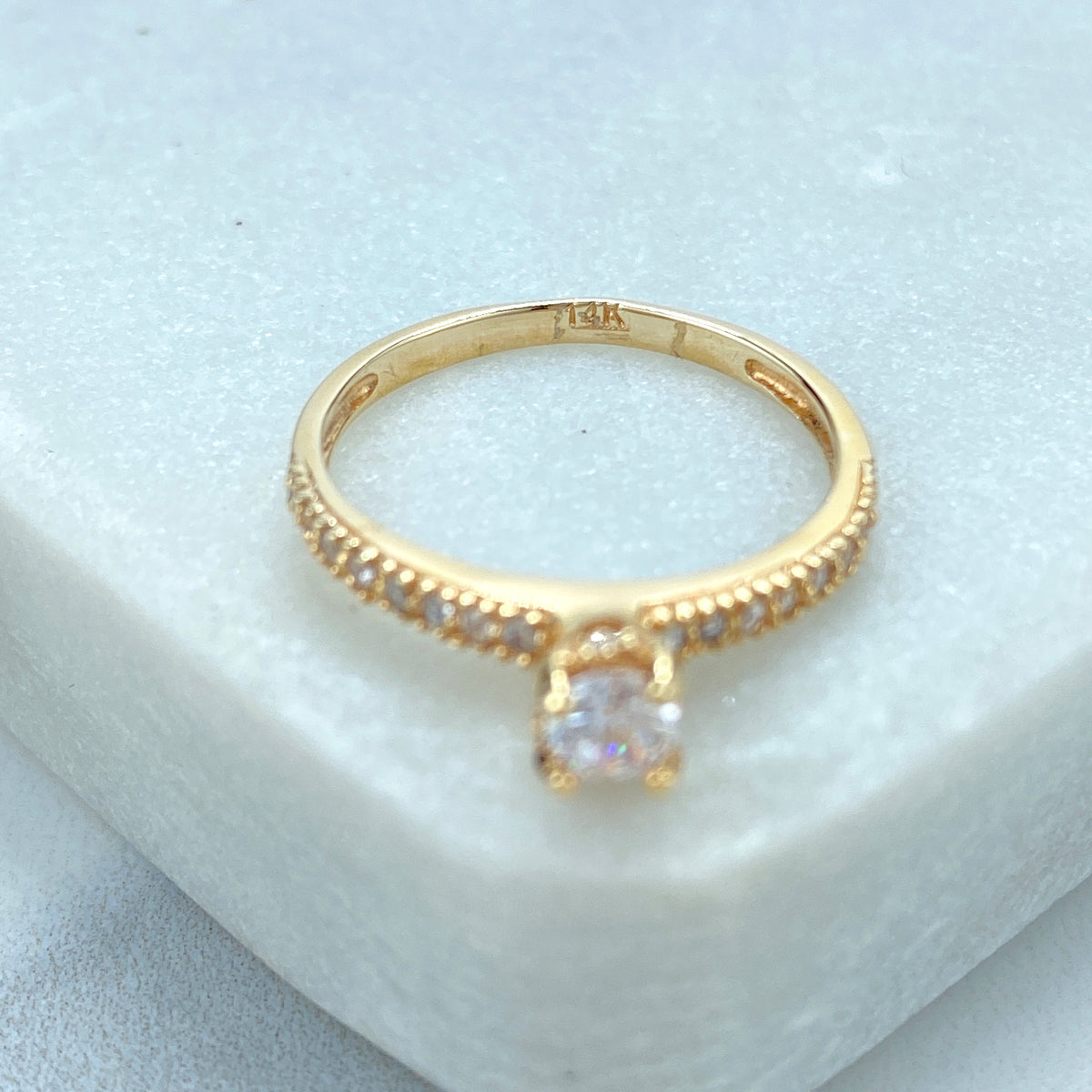 14k Solid Gold Solitaire Ring featuring Cubic Zirconia, 14k Solid Gold Wedding Engagement Solitaire Ring (Inside Stamped)
