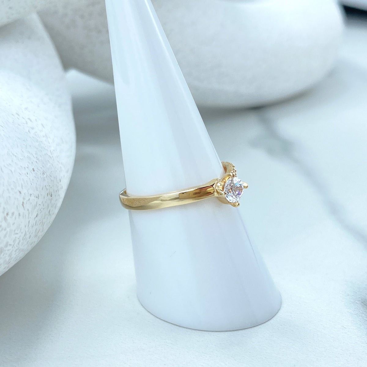 14k Solid Gold Solitaire Ring featuring Cubic Zirconia, 14k Solid Gold Wedding Engagement Solitaire Ring (Inside Stamped)