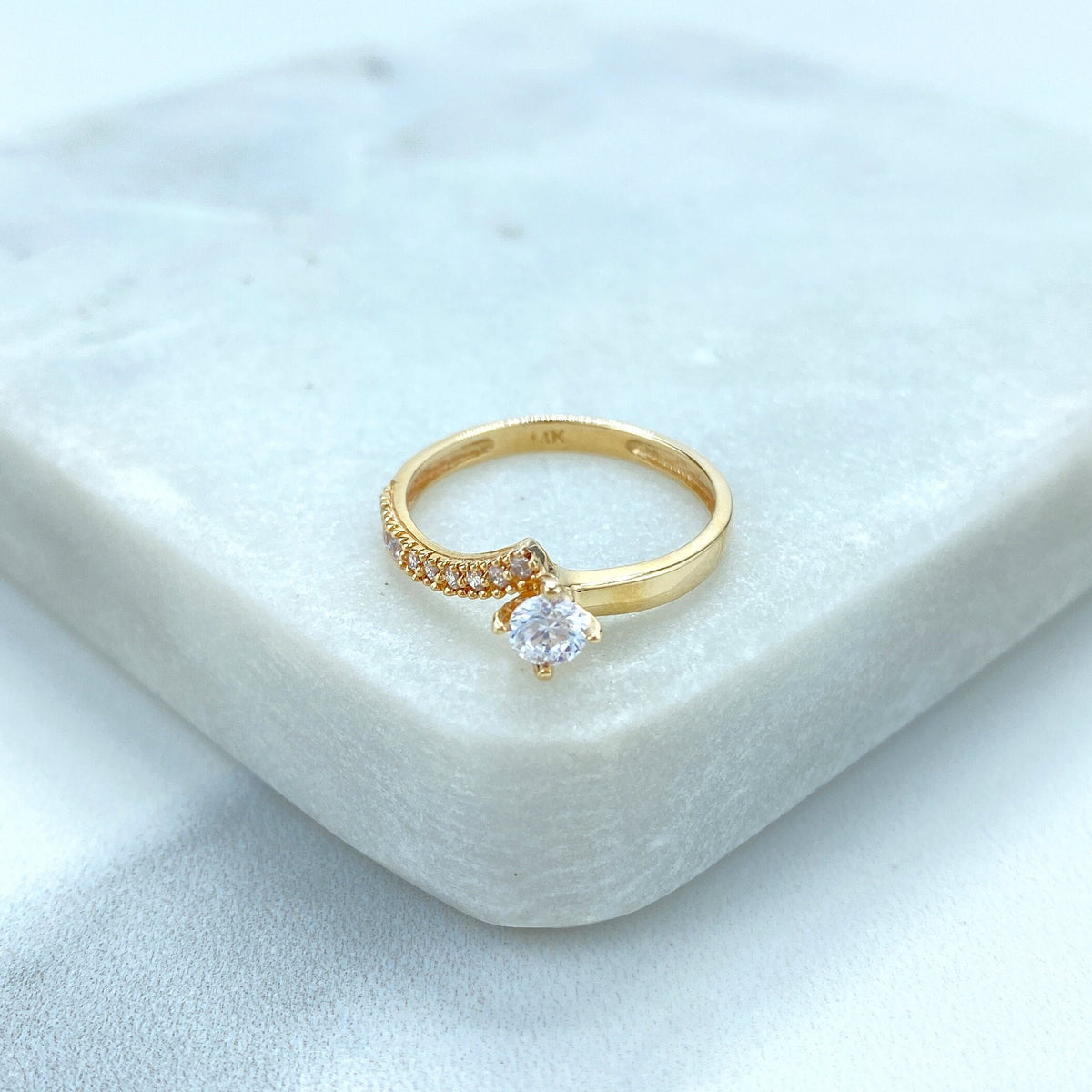 14k Solid Gold Solitaire Ring featuring Cubic Zirconia, 14k Solid Gold Wedding Engagement Solitaire Ring (Inside Stamped)