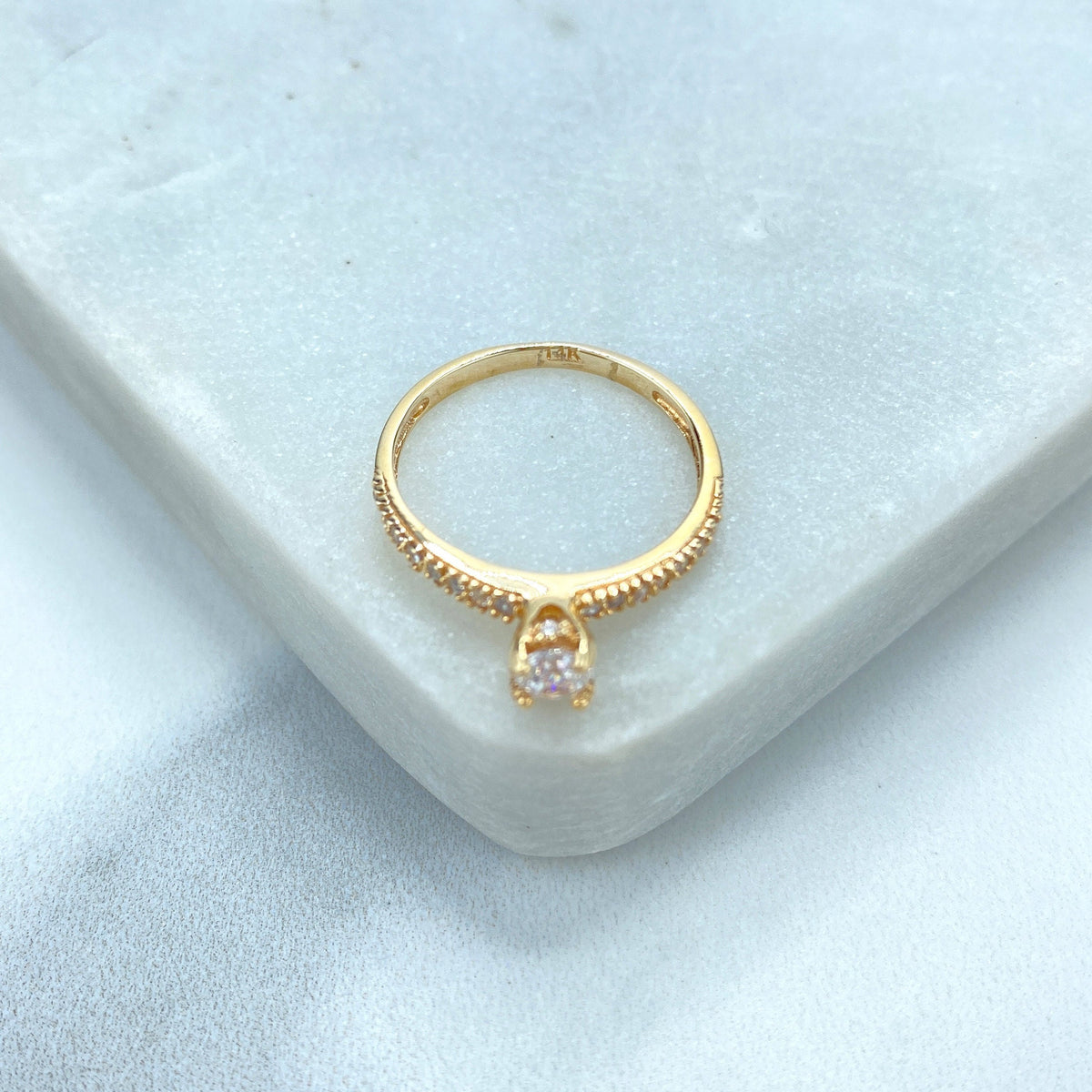 14k Solid Gold Solitaire Ring featuring Cubic Zirconia, 14k Solid Gold Wedding Engagement Solitaire Ring (Inside Stamped)