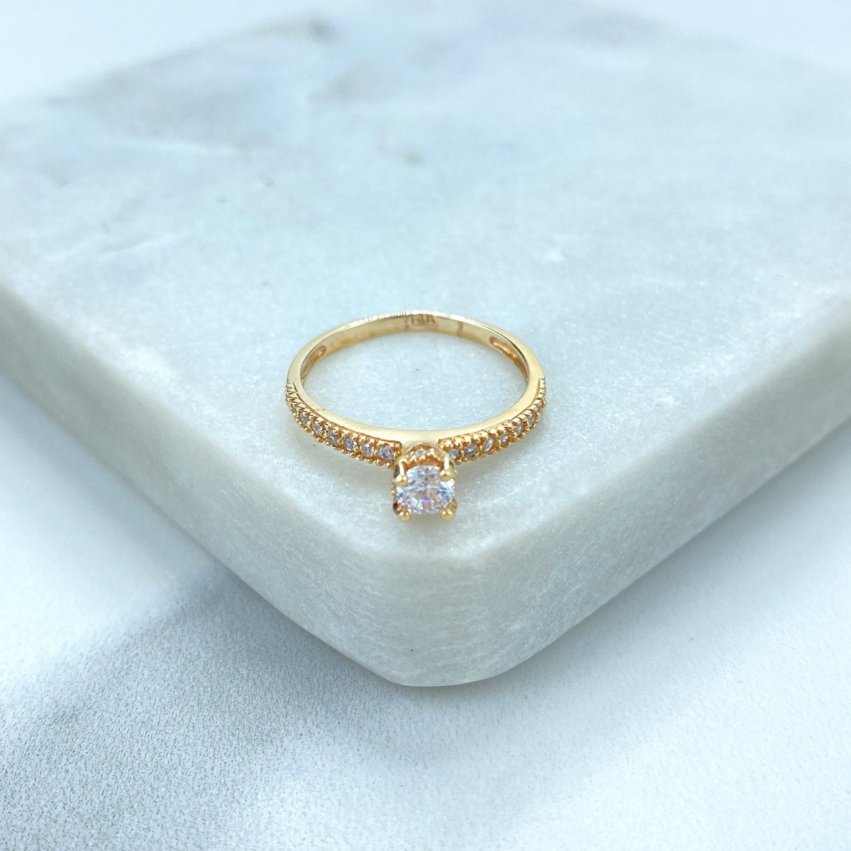 14k Solid Gold Solitaire Ring featuring Cubic Zirconia, 14k Solid Gold Wedding Engagement Solitaire Ring (Inside Stamped)