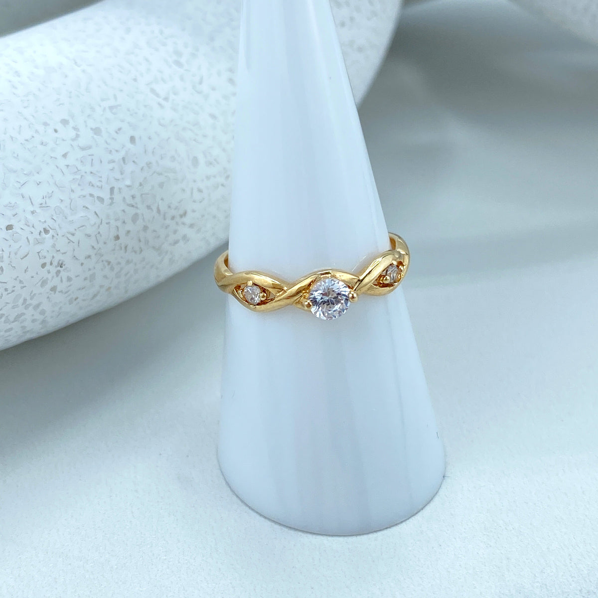 14k Solid Gold Solitaire Ring featuring Cubic Zirconia, 14K Solid Gold Twisted Style with Zirconia Ring (Inside Stamped)