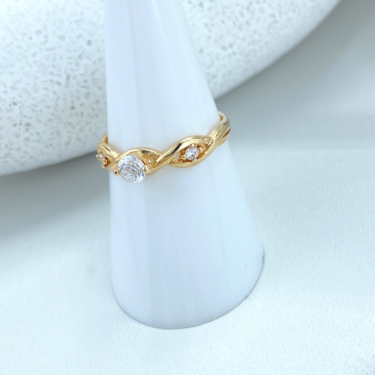 14k Solid Gold Solitaire Ring featuring Cubic Zirconia, 14K Solid Gold Twisted Style with Zirconia Ring (Inside Stamped)