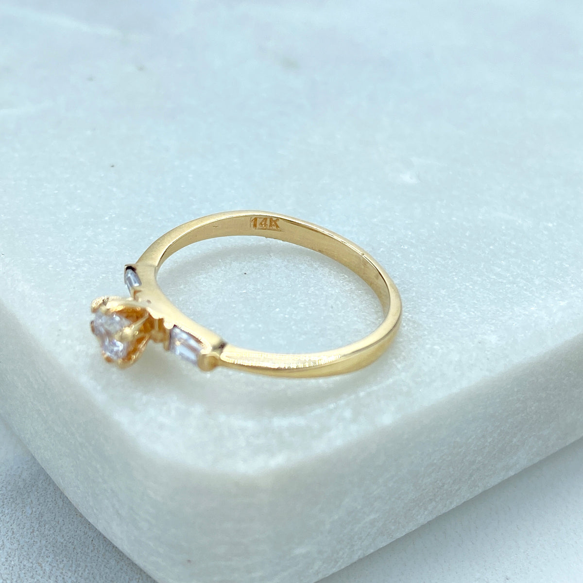 14k Solid Gold Solitaire Ring featuring Cubic Zirconia, 14k Solid Gold Wedding Engagement Solitaire Ring (Inside Stamped)