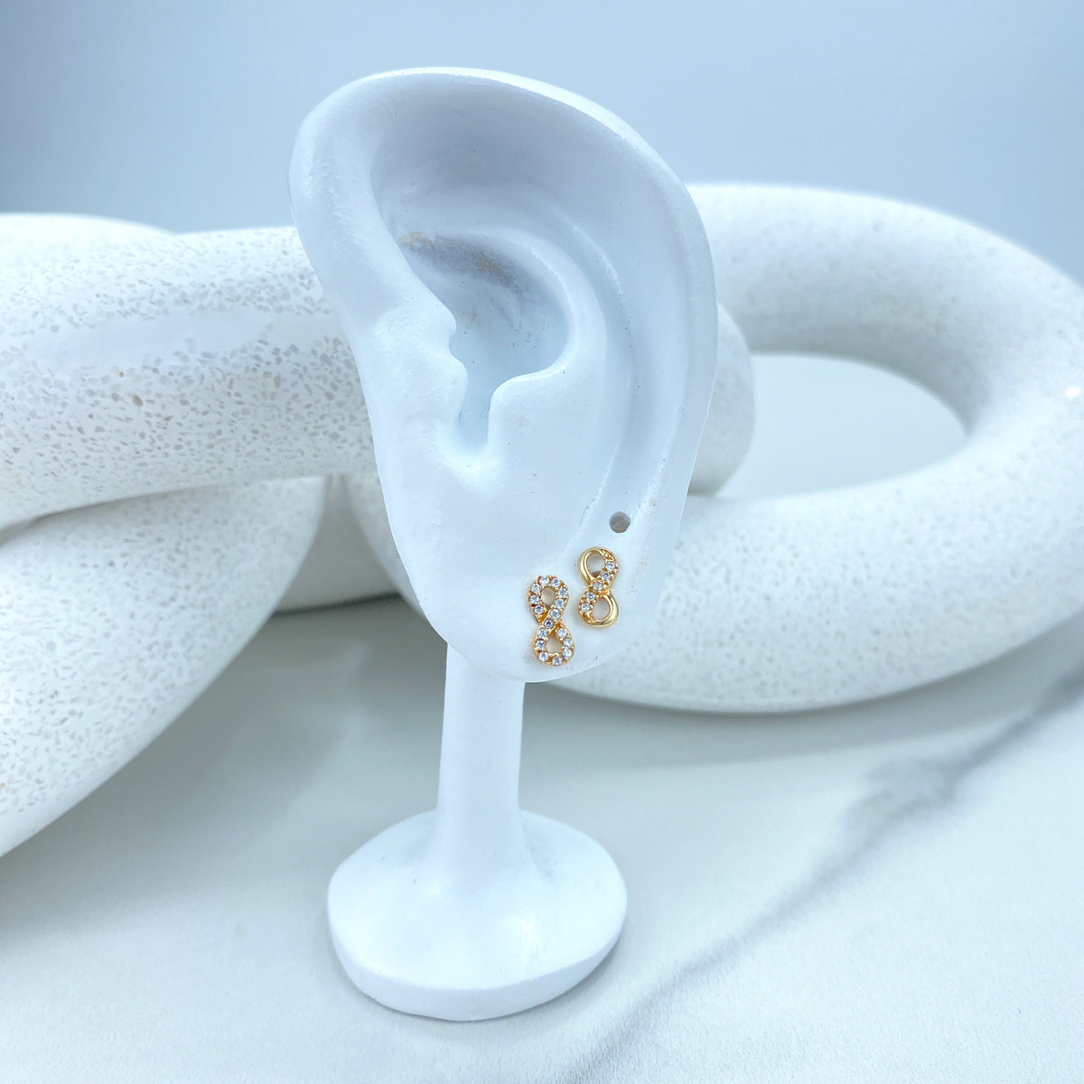 14k Solid Gold Infinity Stud Earrings featuring Cubic Zirconia, 14k Solid Gold CZ Stud, 14k Solid Yellow Gold Stud, Screw Back Studs, Unisex