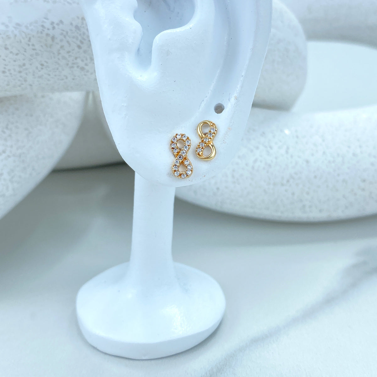 14k Solid Gold Infinity Stud Earrings featuring Cubic Zirconia, 14k Solid Gold CZ Stud, 14k Solid Yellow Gold Stud, Screw Back Studs, Unisex